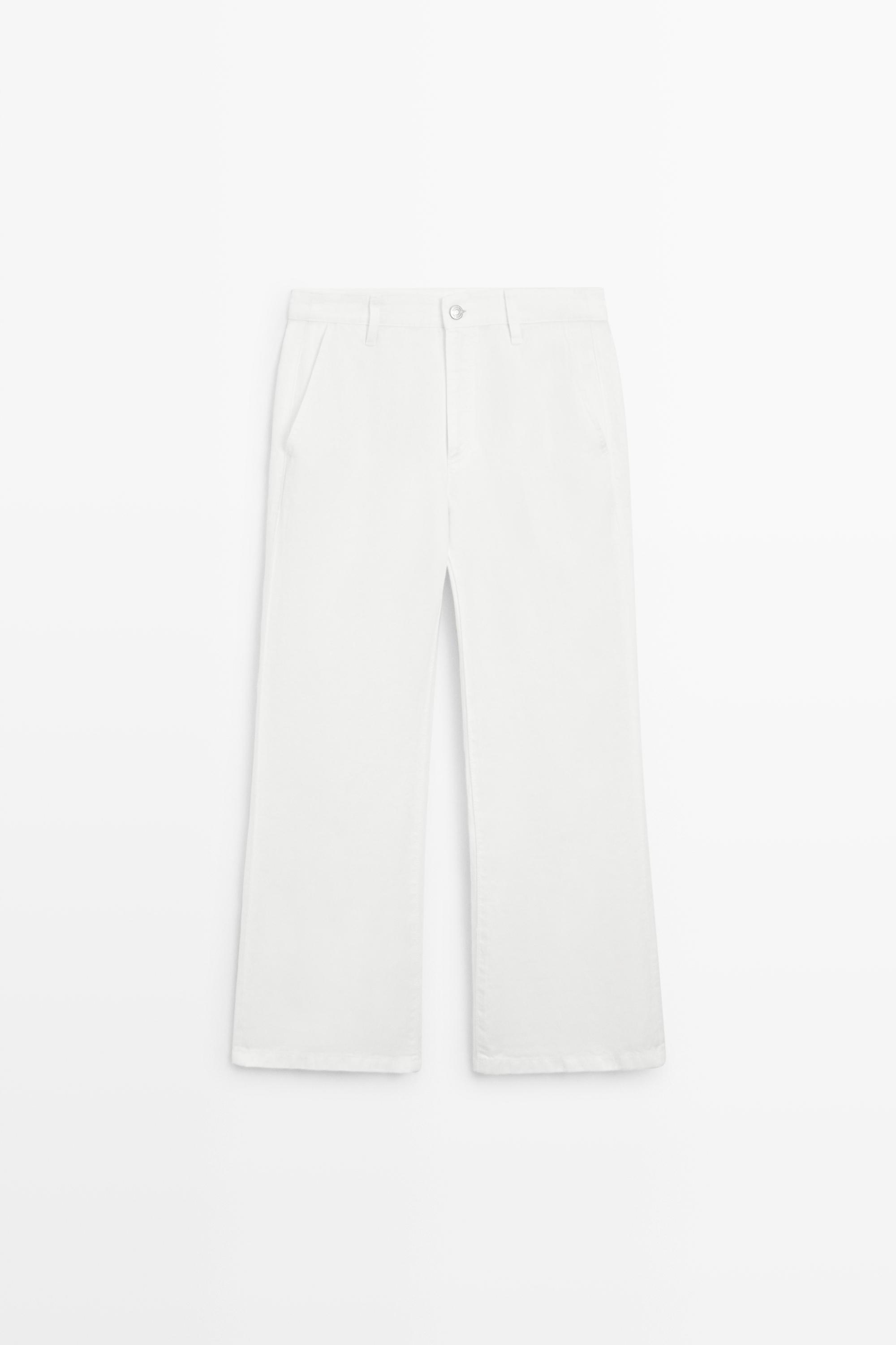 Pantalon flare cropped 100 % lin